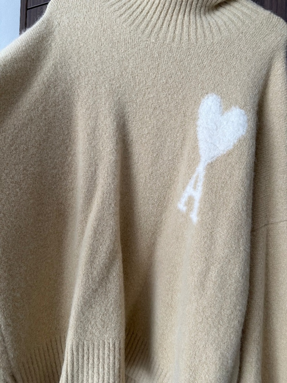 AMI PARIS Beige Ami de Coeur Turtleneck Sweater